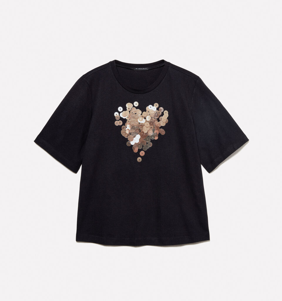 Black t-shirt with heart print - women's short sleeve t-shirts - Black | Sisley image number 6